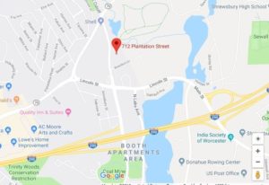 map of the location of HMEA's ABA clinic in Worcester, MA